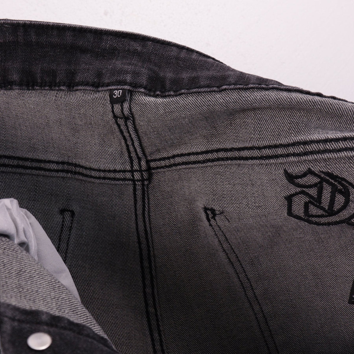 Godspeed Embroidered Denim Shorts — detail