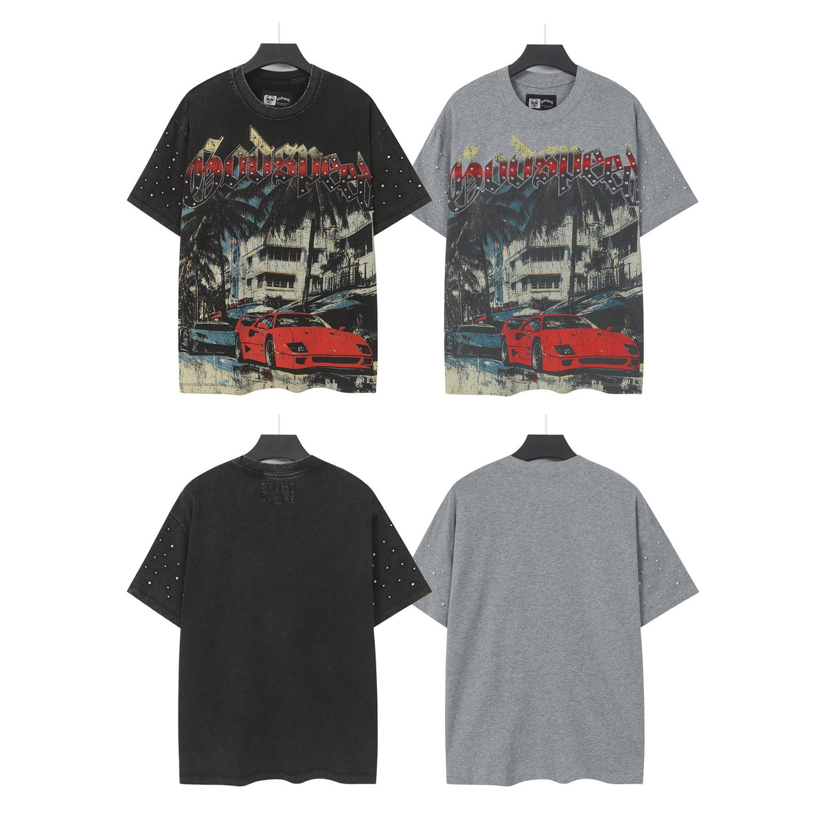 Godspeed Car & Building Graphic Studded-Sleeve T-Shirt — comparison