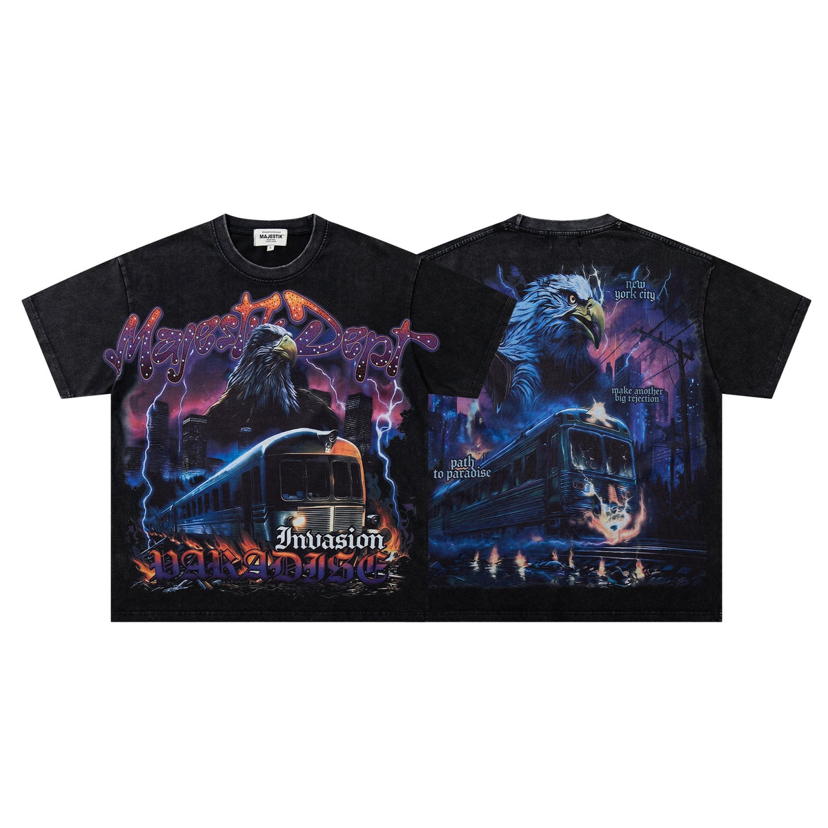 MAJESTIK Washed Black Rhinestone Graphic T-Shirt — hero