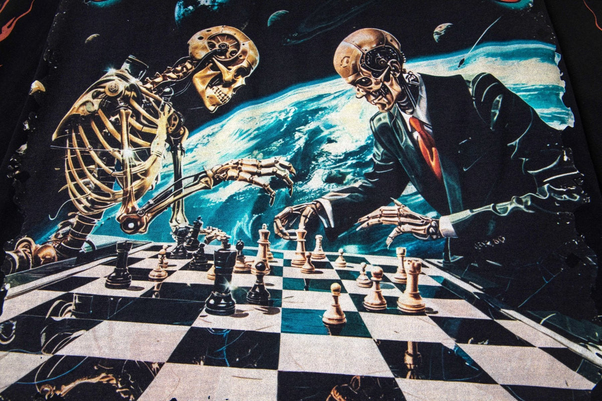 Godspeed Skeleton Chess Graphic Long-Sleeve T-Shirt — detail