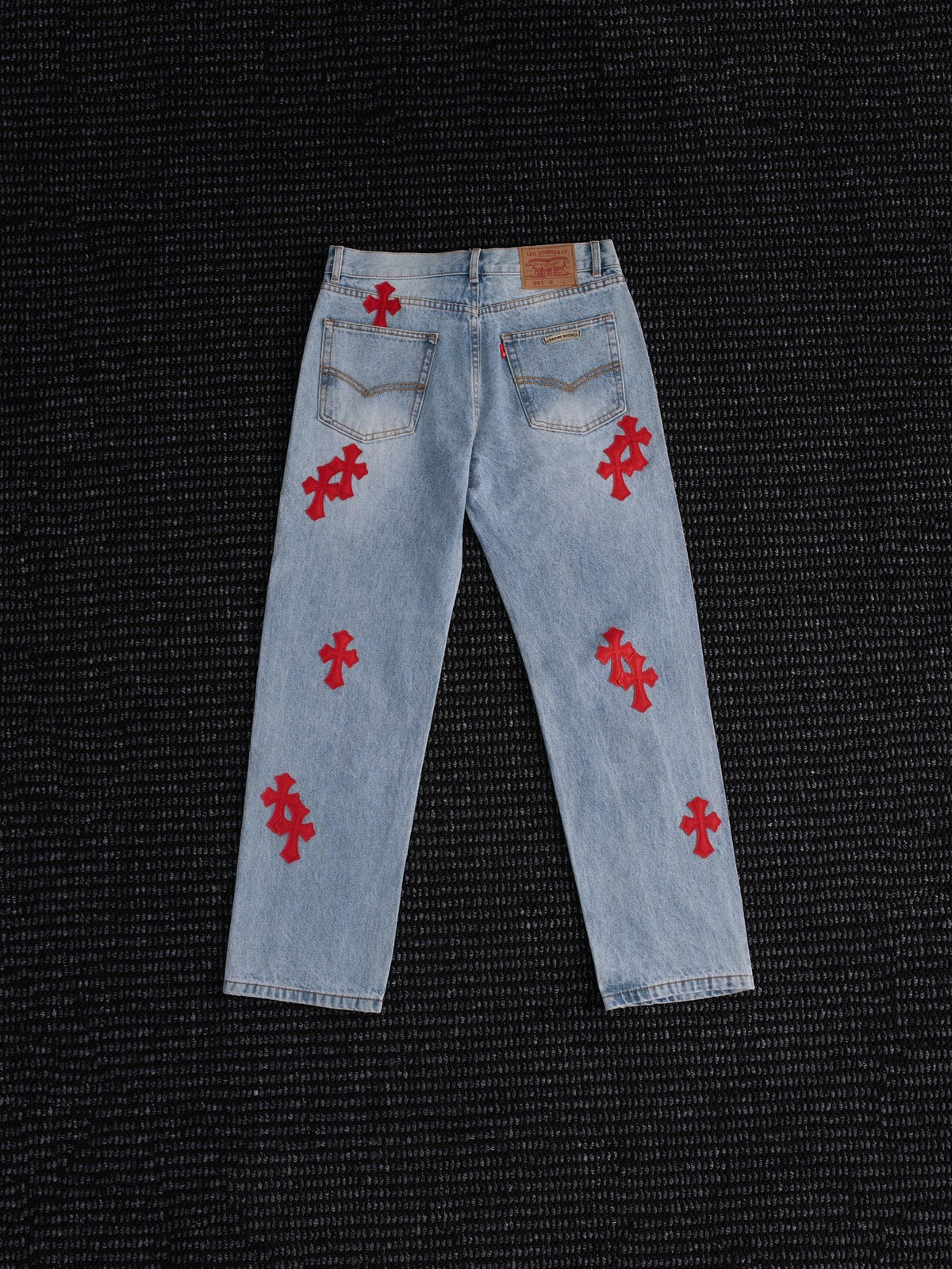 Chrome Hearts Light Blue Cross Patch Jeans — back