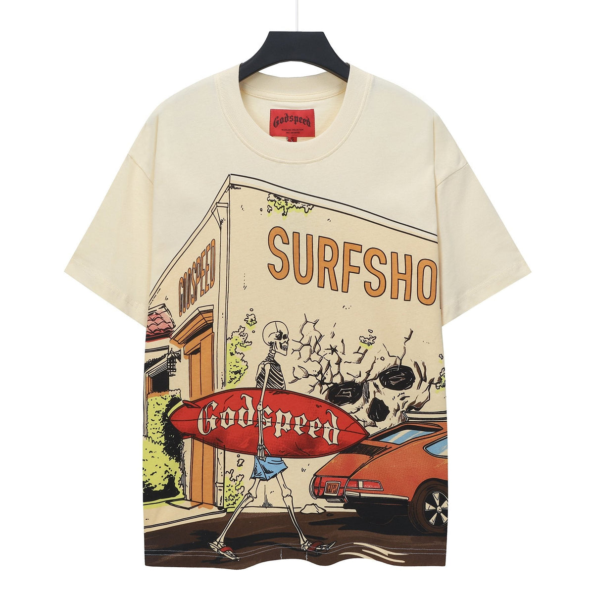 Godspeed Surfshop Street Scene Graphic T-Shirt — front