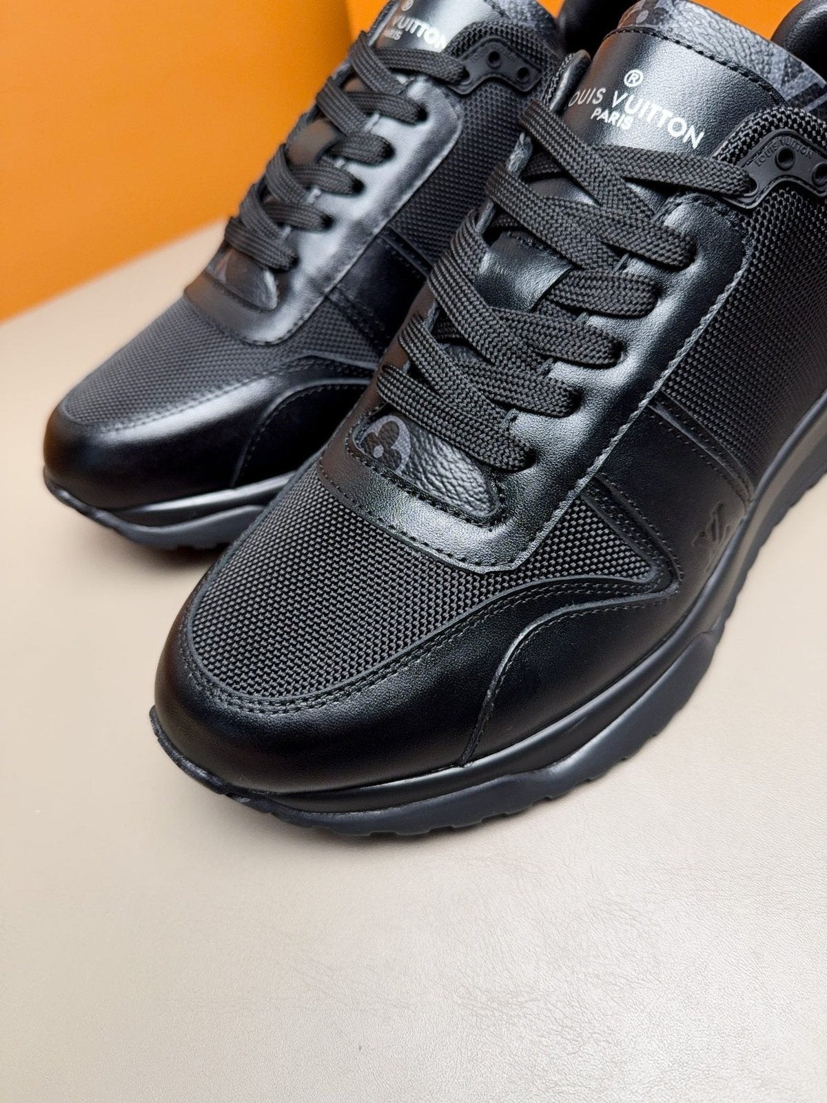 Louis Vuitton Black Leather & Mesh Sneakers — detail