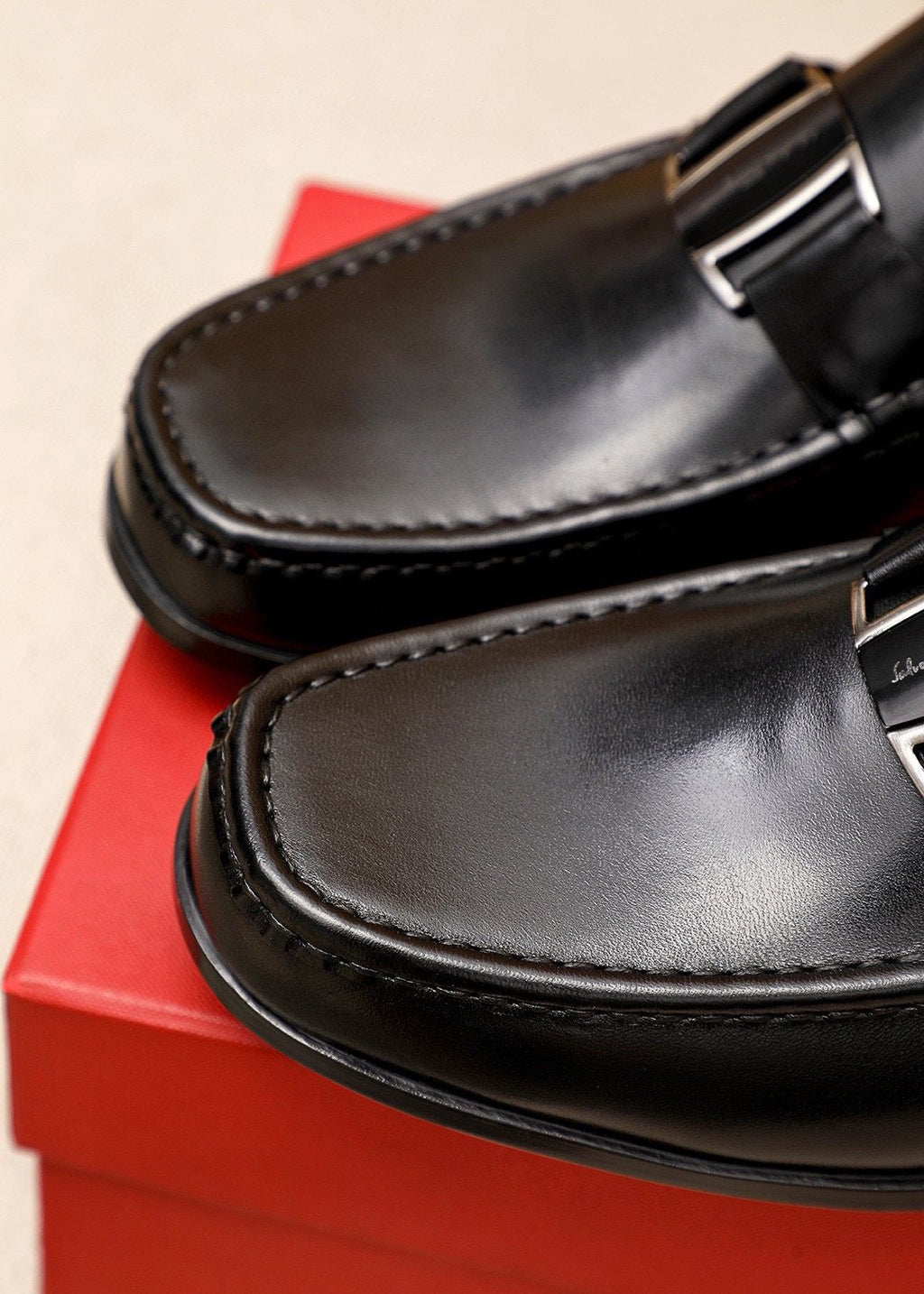 Ferragamo Black Buckle Loafers — detail