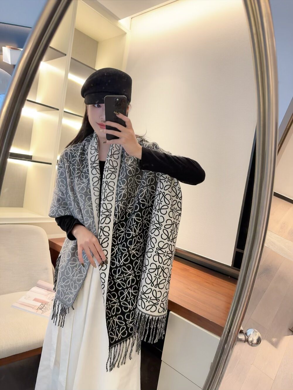 Loewe Fringed Interlocking Motif Scarf — front