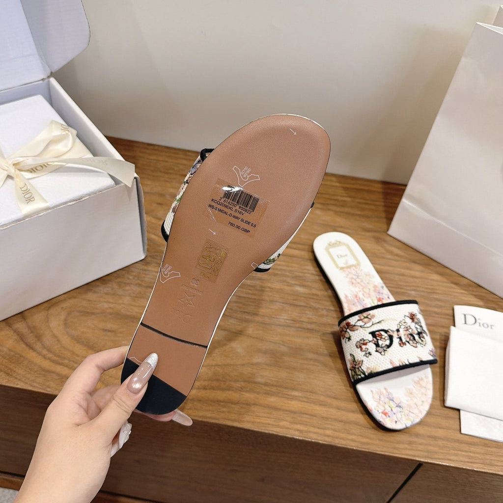 Dior Floral Embroidered Slide Sandals — side