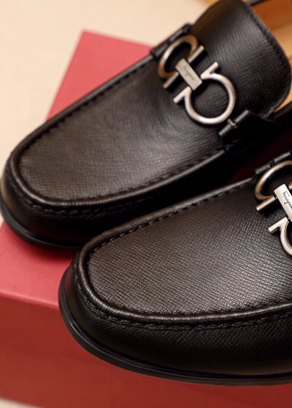 Ferragamo Black Metal-Bit Loafers — detail