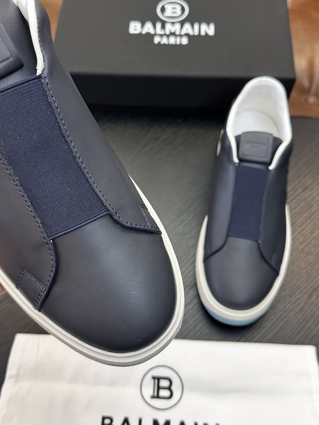 Balmain Navy Elastic Band Slip-On Sneakers — detail