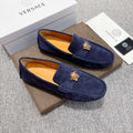 Versace Navy Blue Ornament Loafers — hero