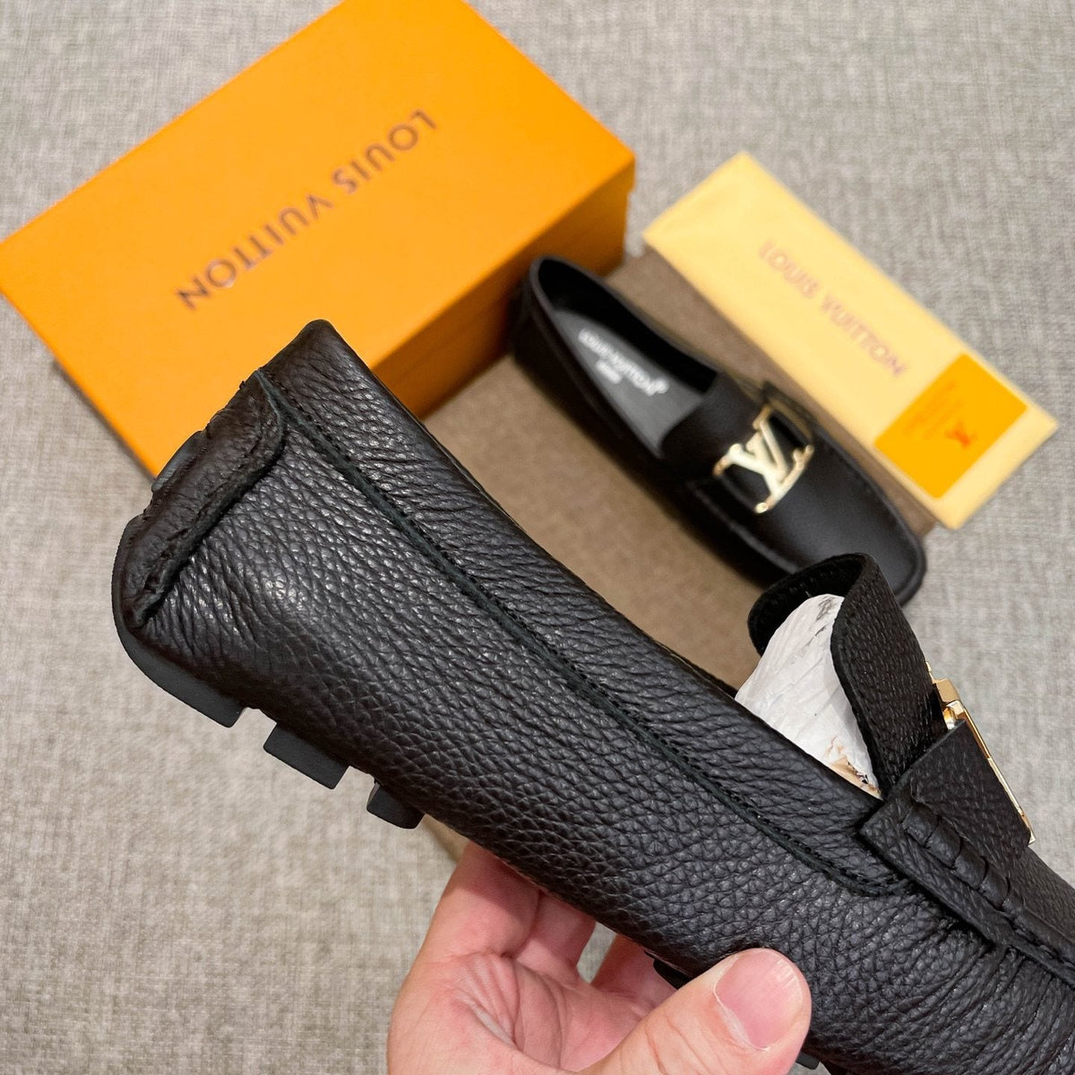 Louis Vuitton Black Leather Hardware Loafers — detail