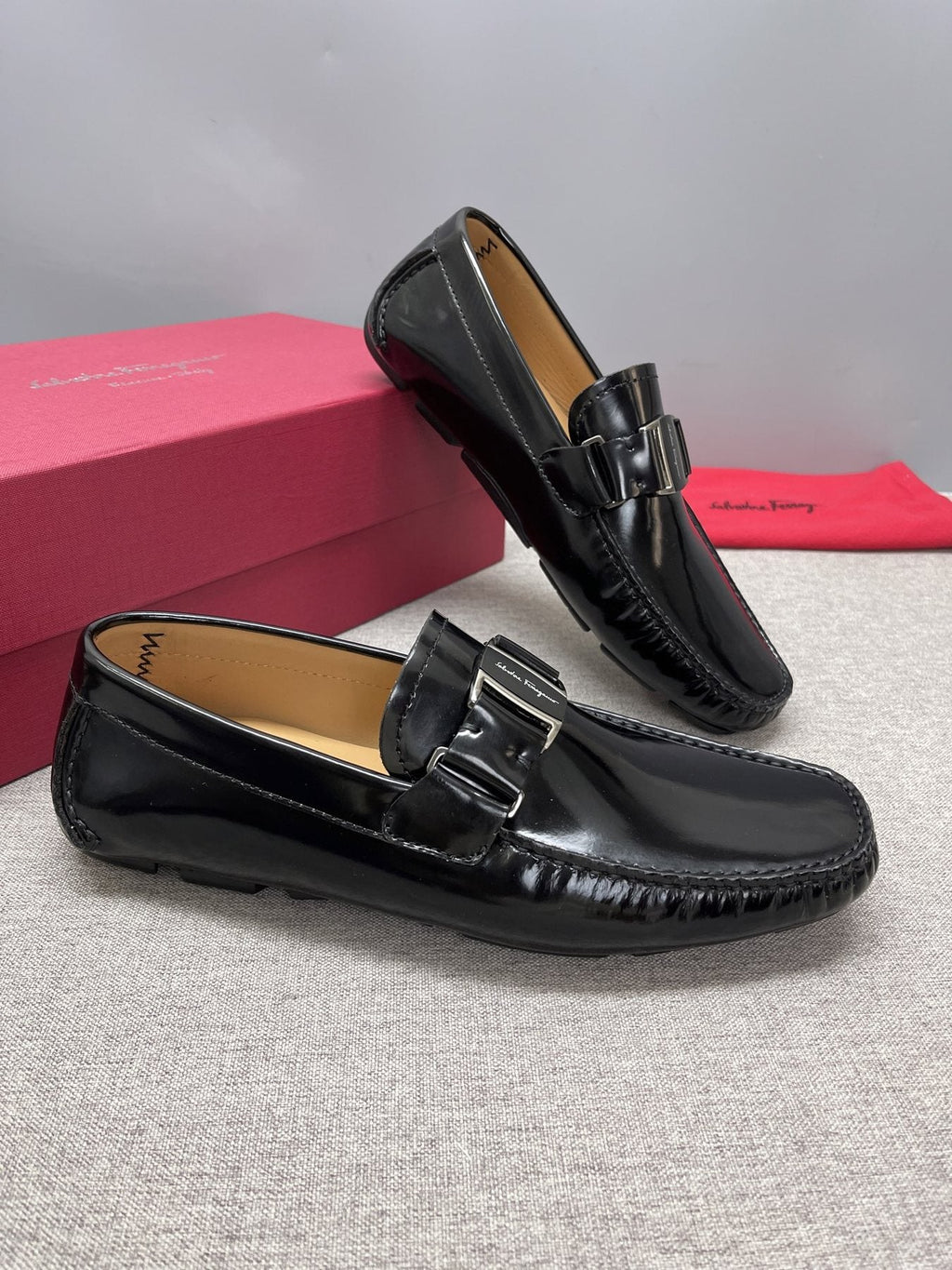 Ferragamo Black Buckle Driving Loafers — side