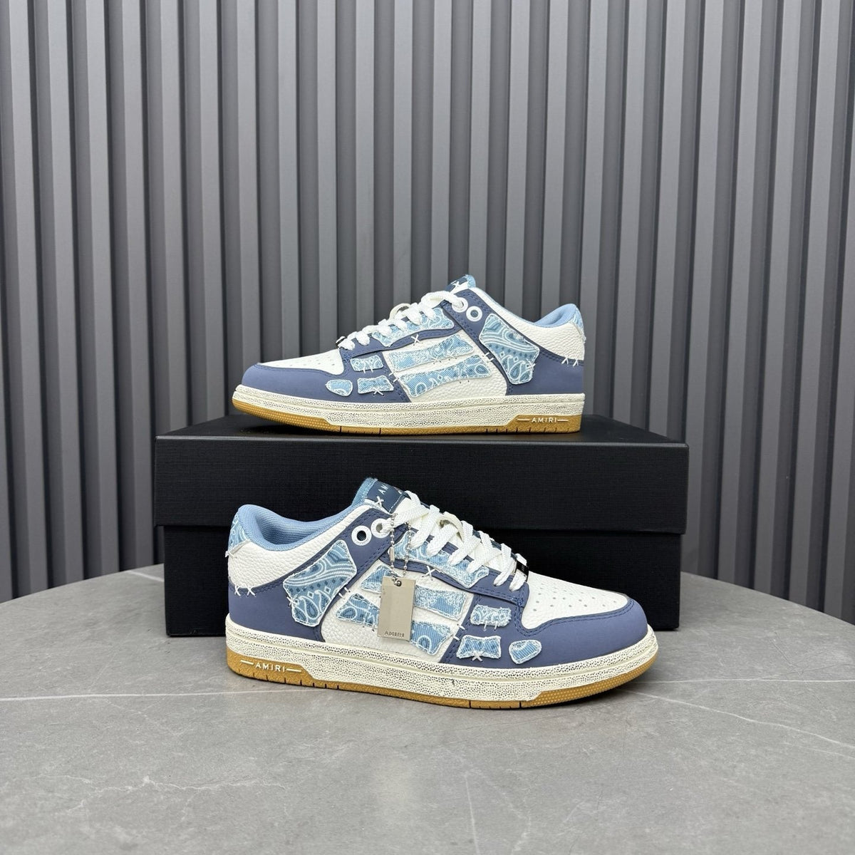 AMIRI Light Blue Patchwork Sneakers — side