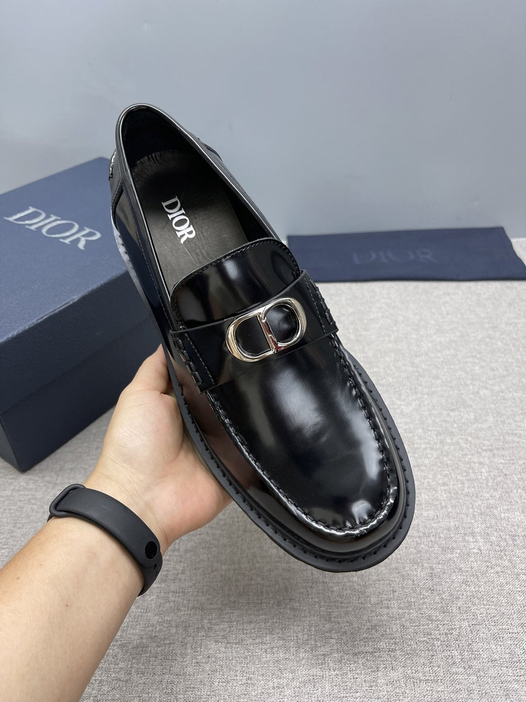 Dior Black Buckle Loafers — model