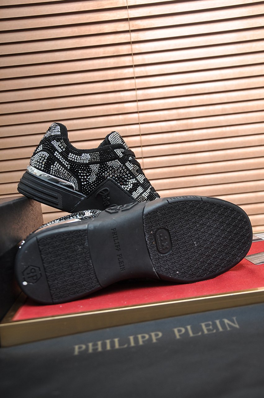 Philipp Plein Studded Black and Silver Sneakers — side