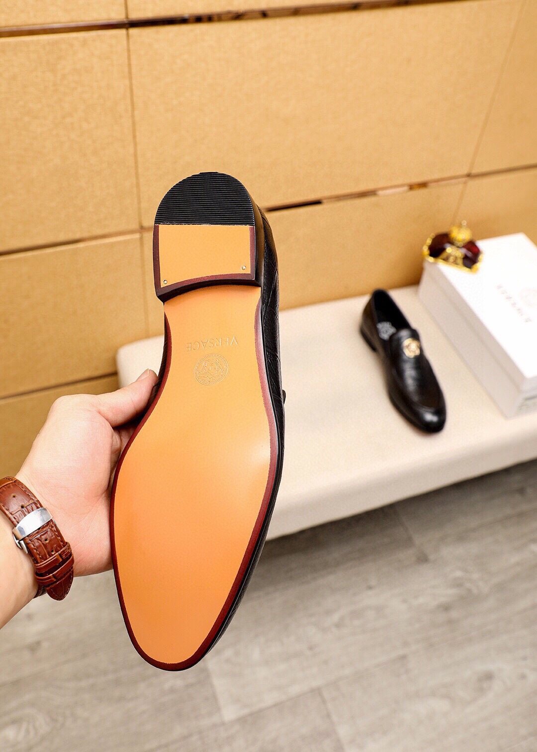 Versace Black Embossed Hardware Loafers — model