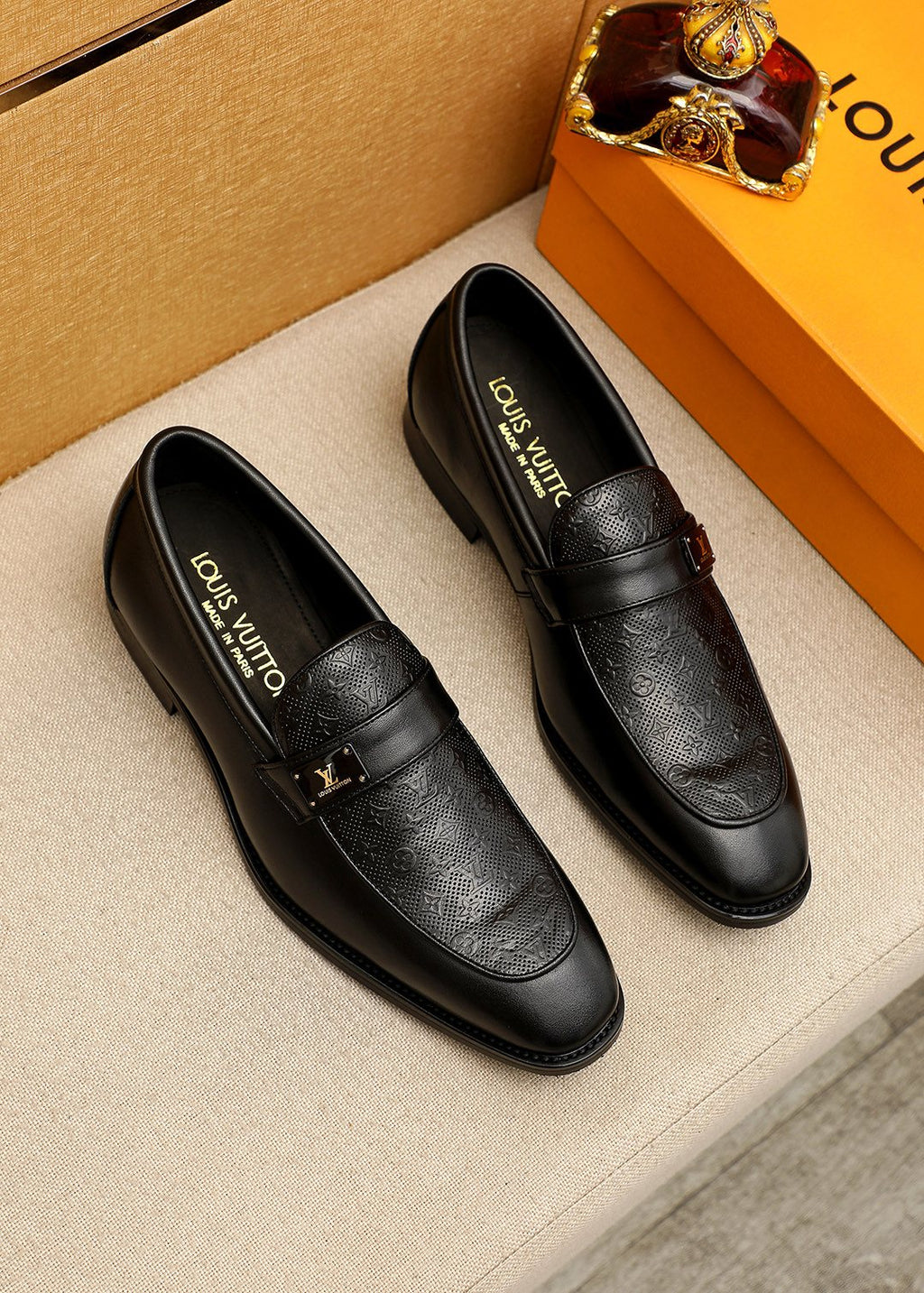 Louis Vuitton Black Embossed Loafers — hero