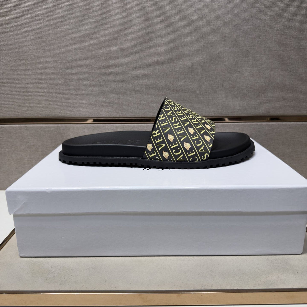 Versace Patterned Strap Slide Sandals — side