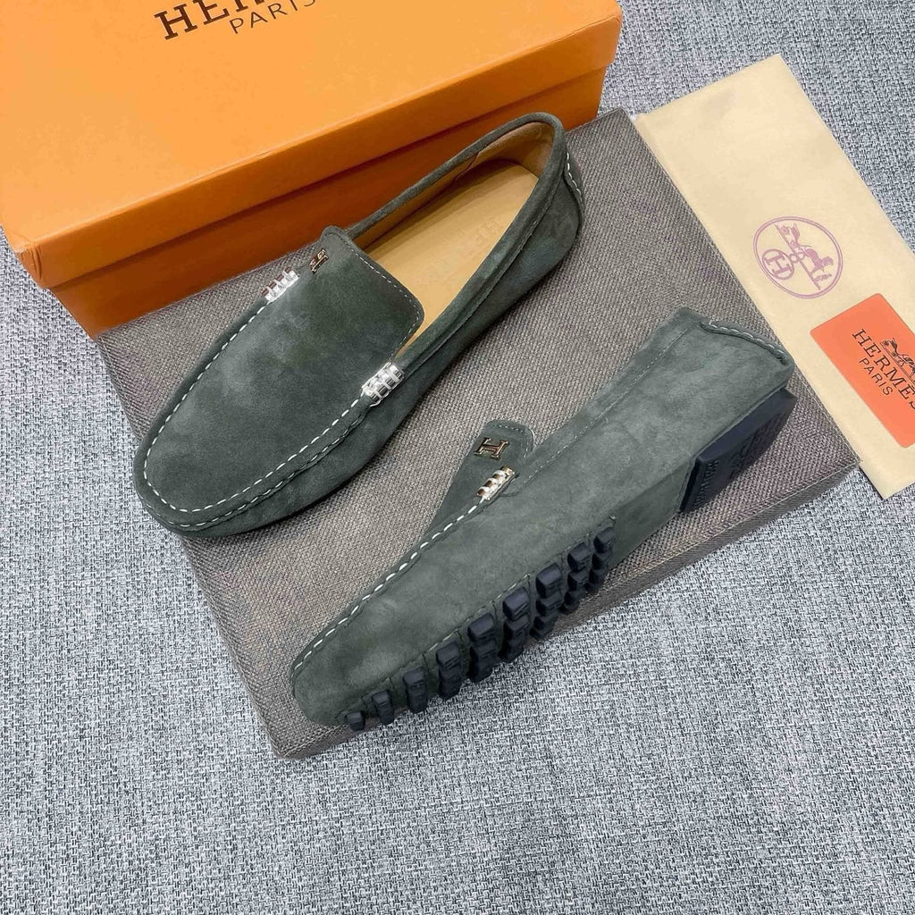 Hermès Dark Green Driving Loafers — side