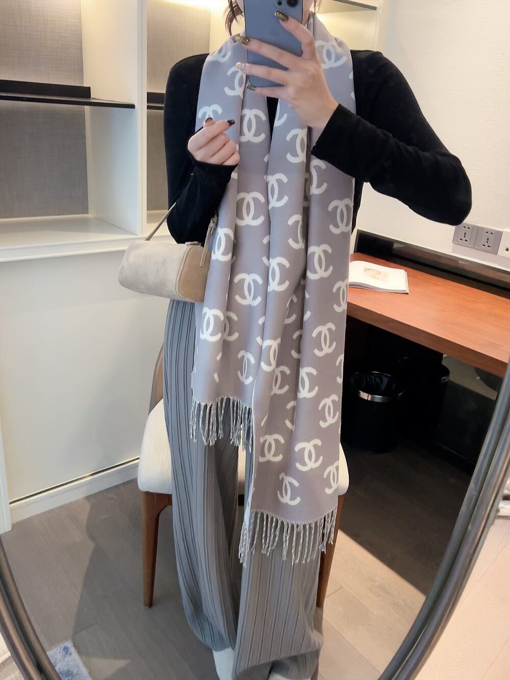 Chanel Two-Tone Fringed Scarf — hero