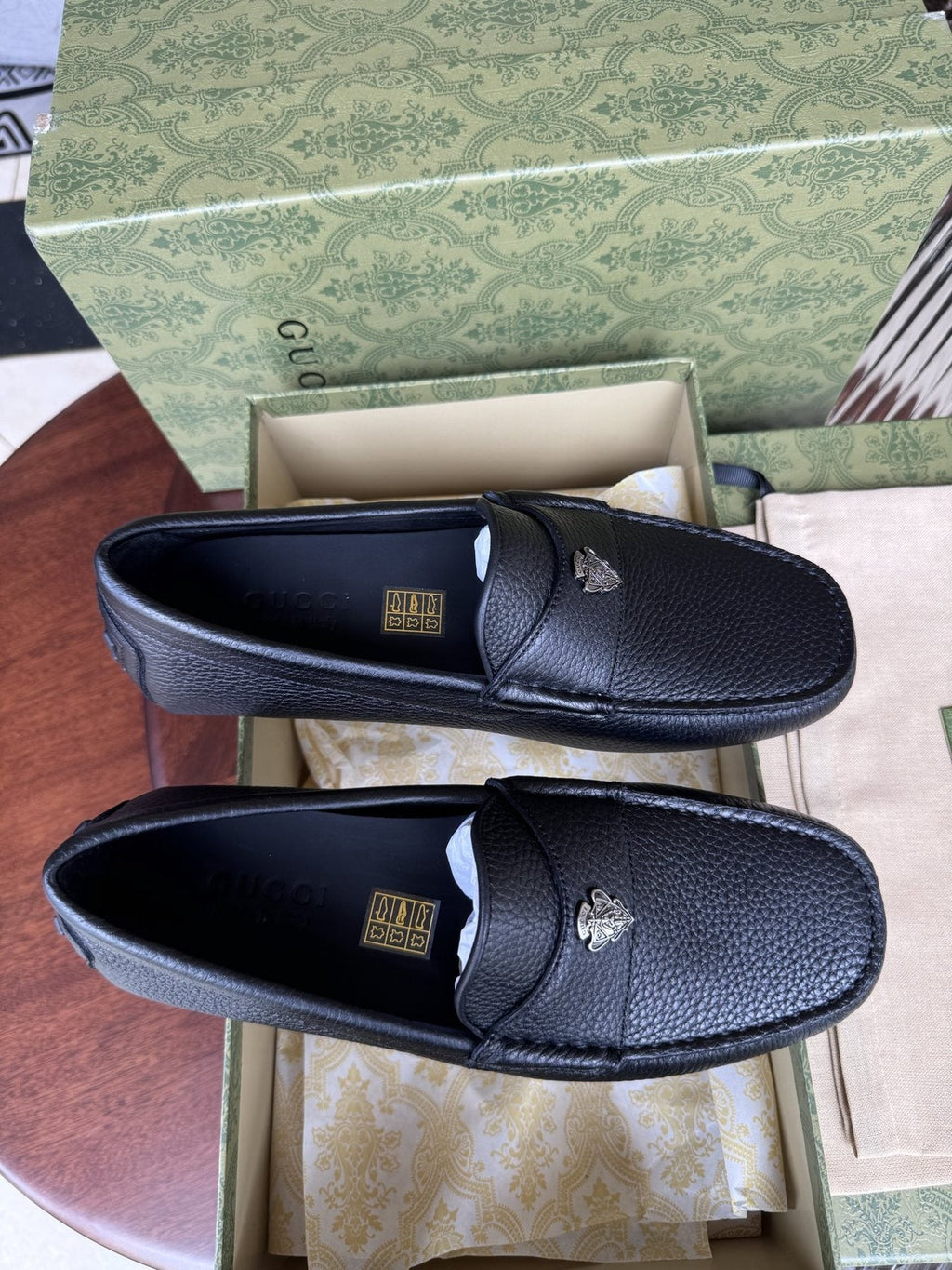 Gucci Dark Navy Pebbled Leather Driving Loafers — side