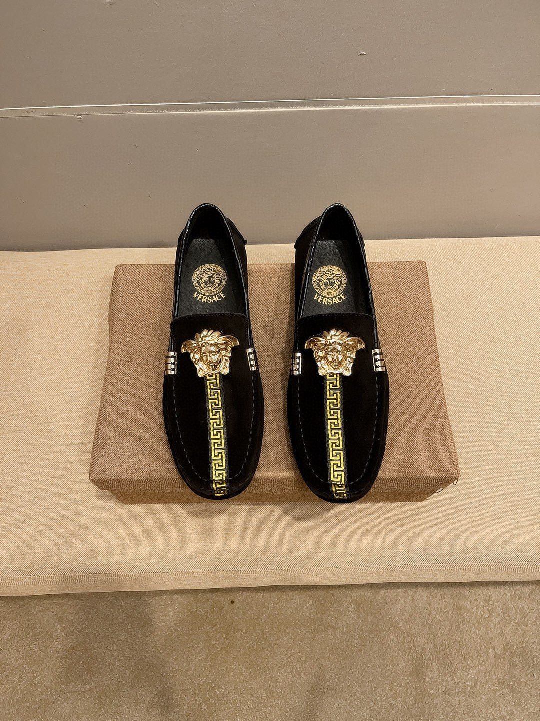 Versace Black Gold-Tone Hardware Loafers — hero