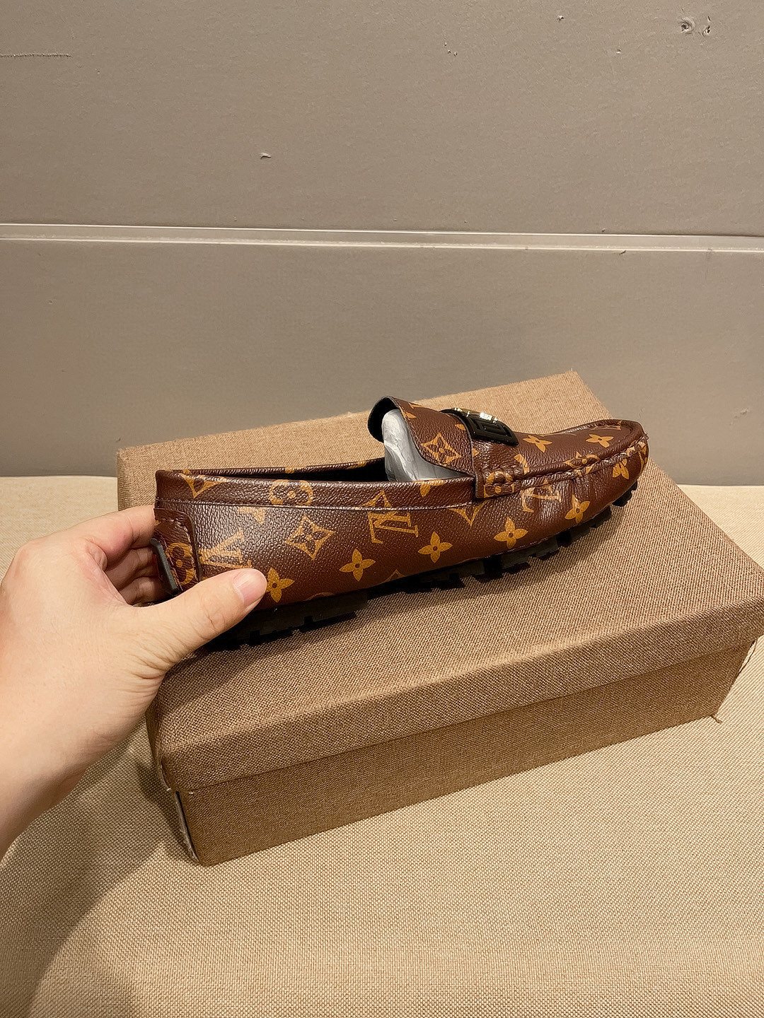 Louis Vuitton Brown Monogram Hardware Loafers — side