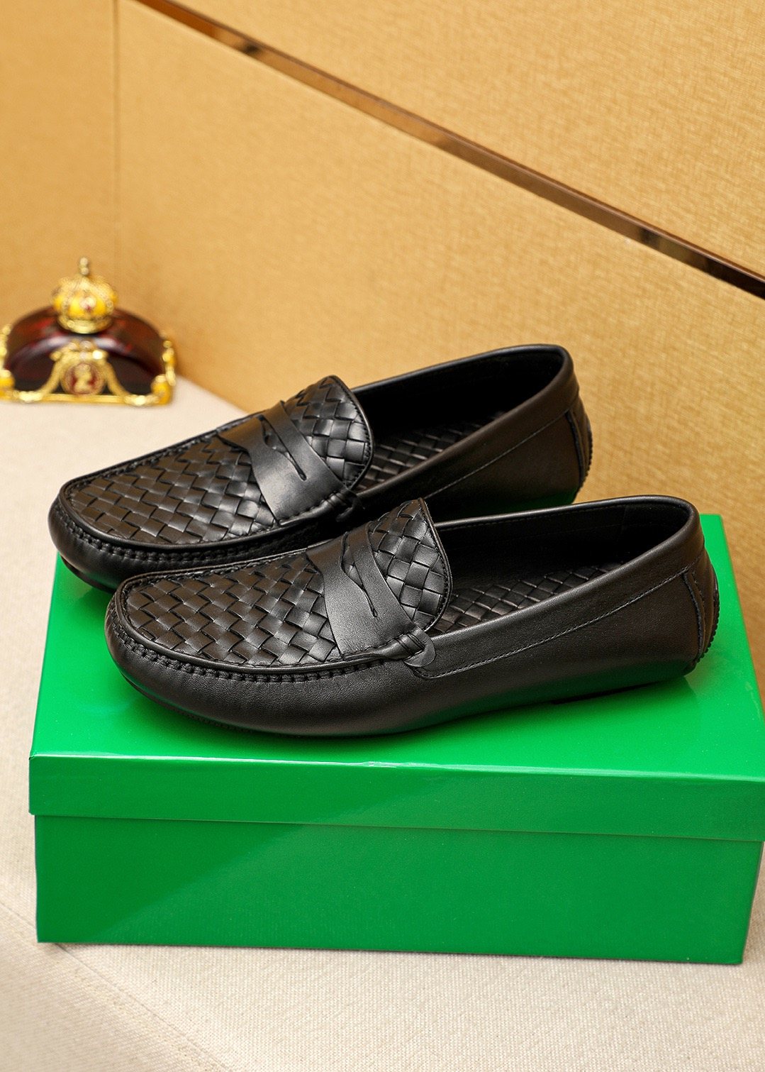 Bottega Veneta Black Woven Leather Loafers — front