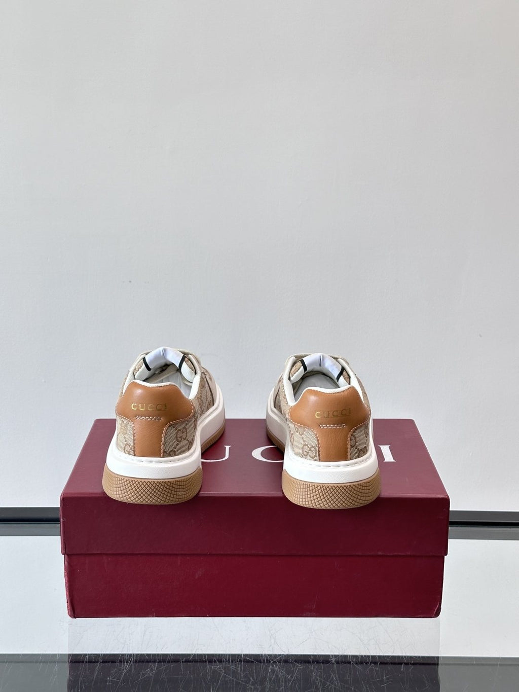 Gucci Beige Patterned Panel Sneakers — back