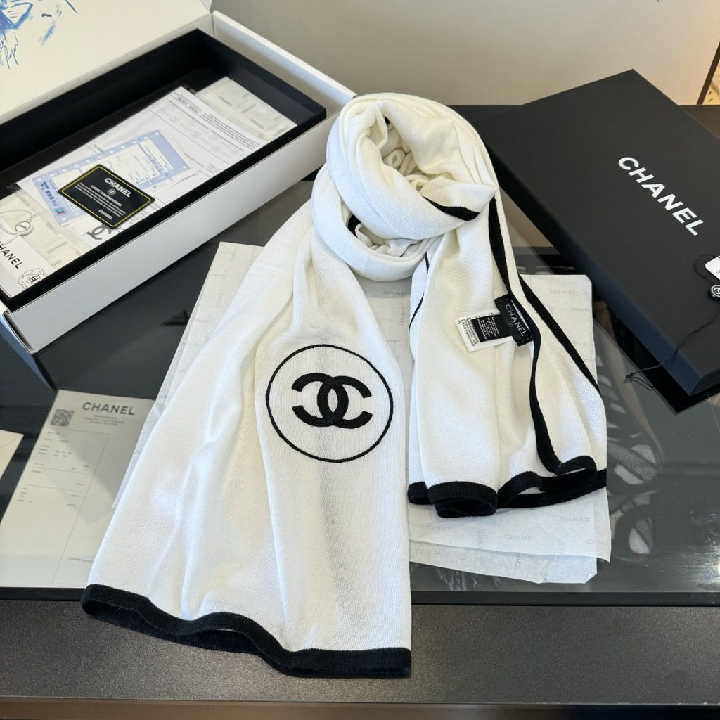 Chanel Reversible Contrast Trim Scarf Shawl — front