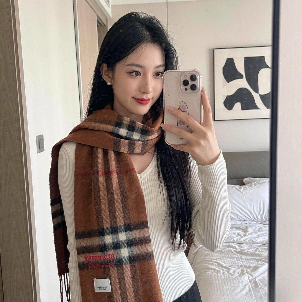 Burberry Fringed Plaid Scarf — model