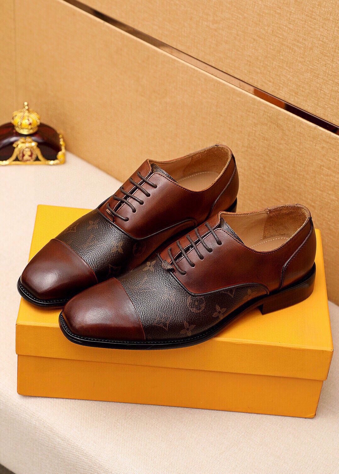 Louis Vuitton Patterned Panel Lace-Up Dress Shoes — front