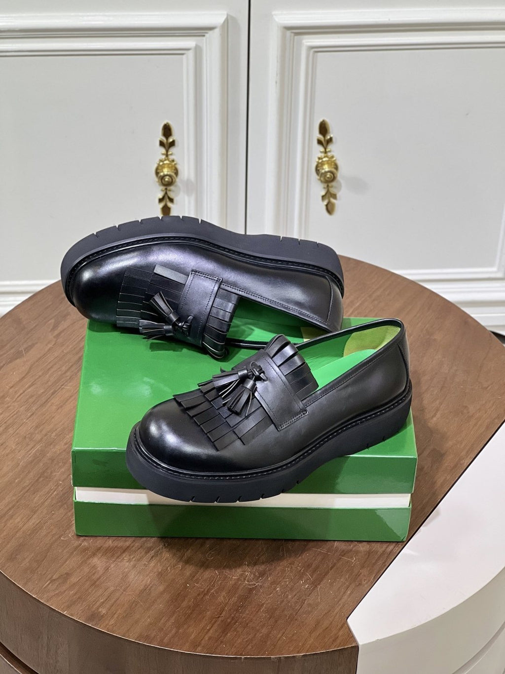 Bottega Veneta Men’s Tassel Lug Sole Loafers — front