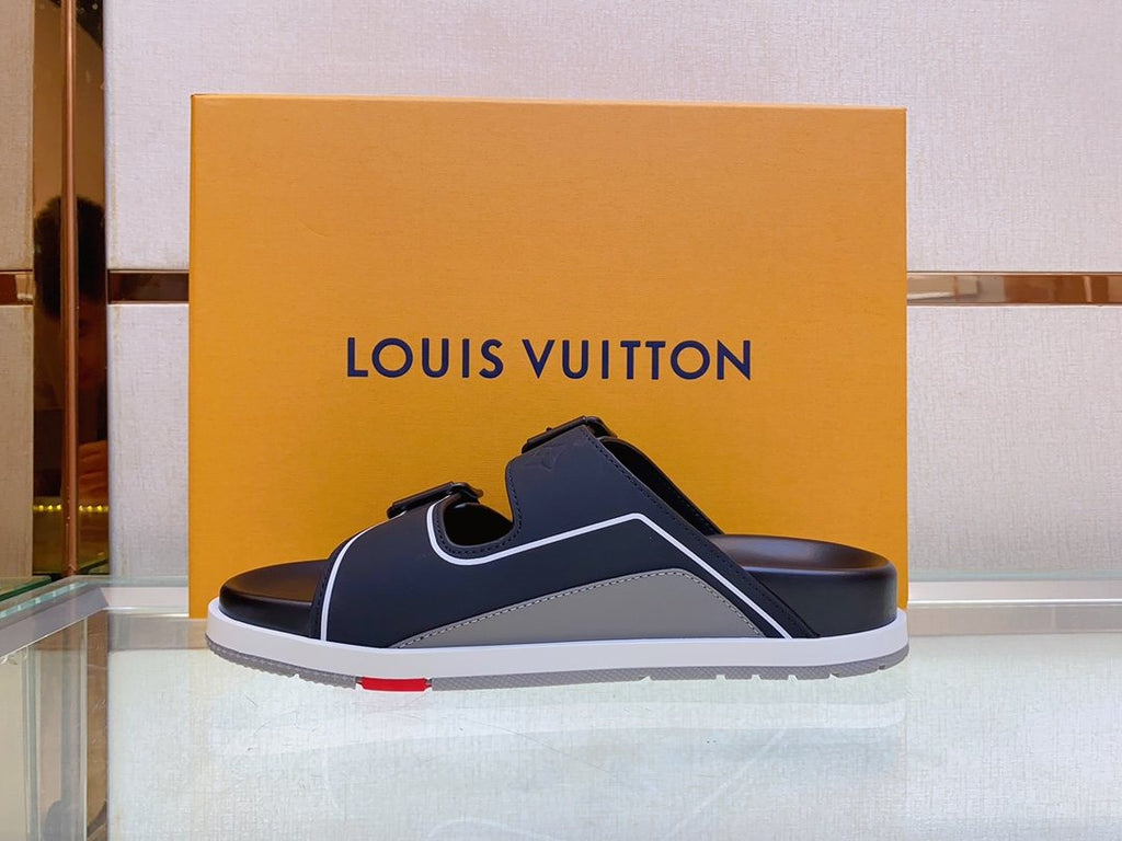 Louis Vuitton Two-Buckle Slide Sandals — model