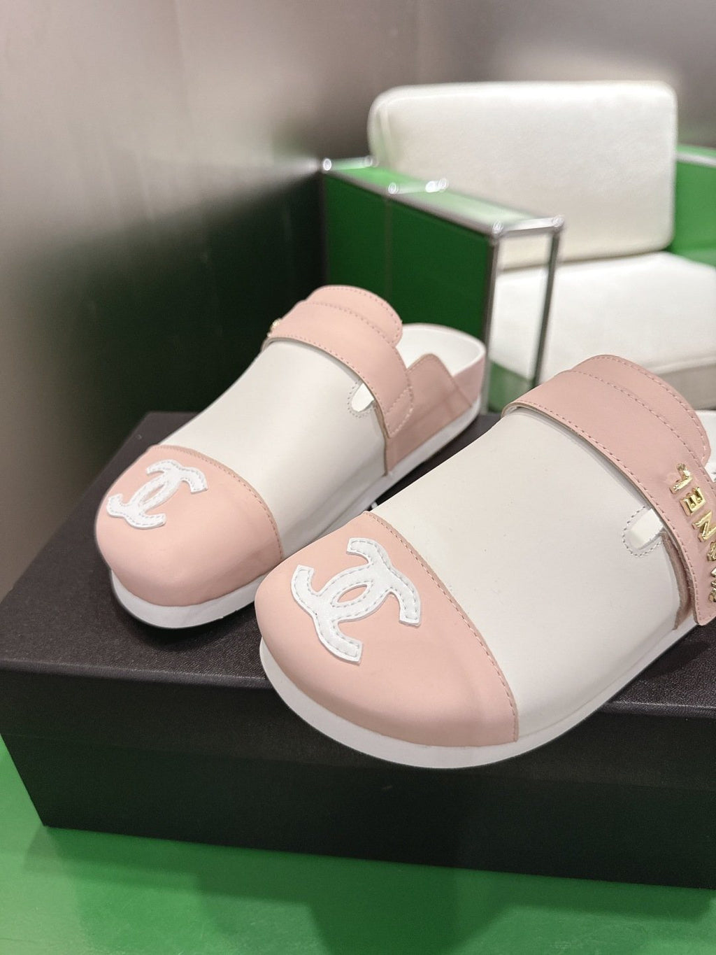 Chanel Quilted Closed-Toe Slide Sandals — side