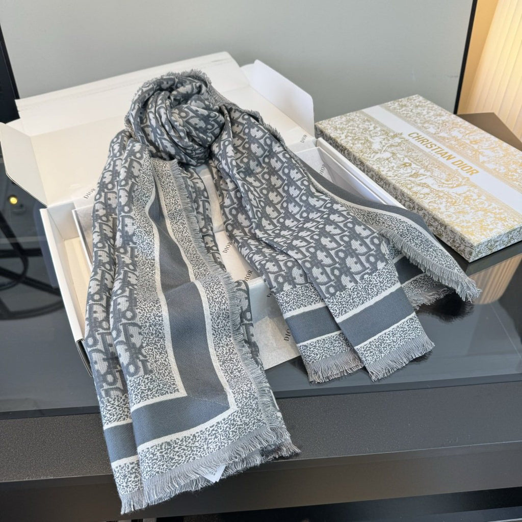 Dior Fringed Monogram Shawl Scarf — front