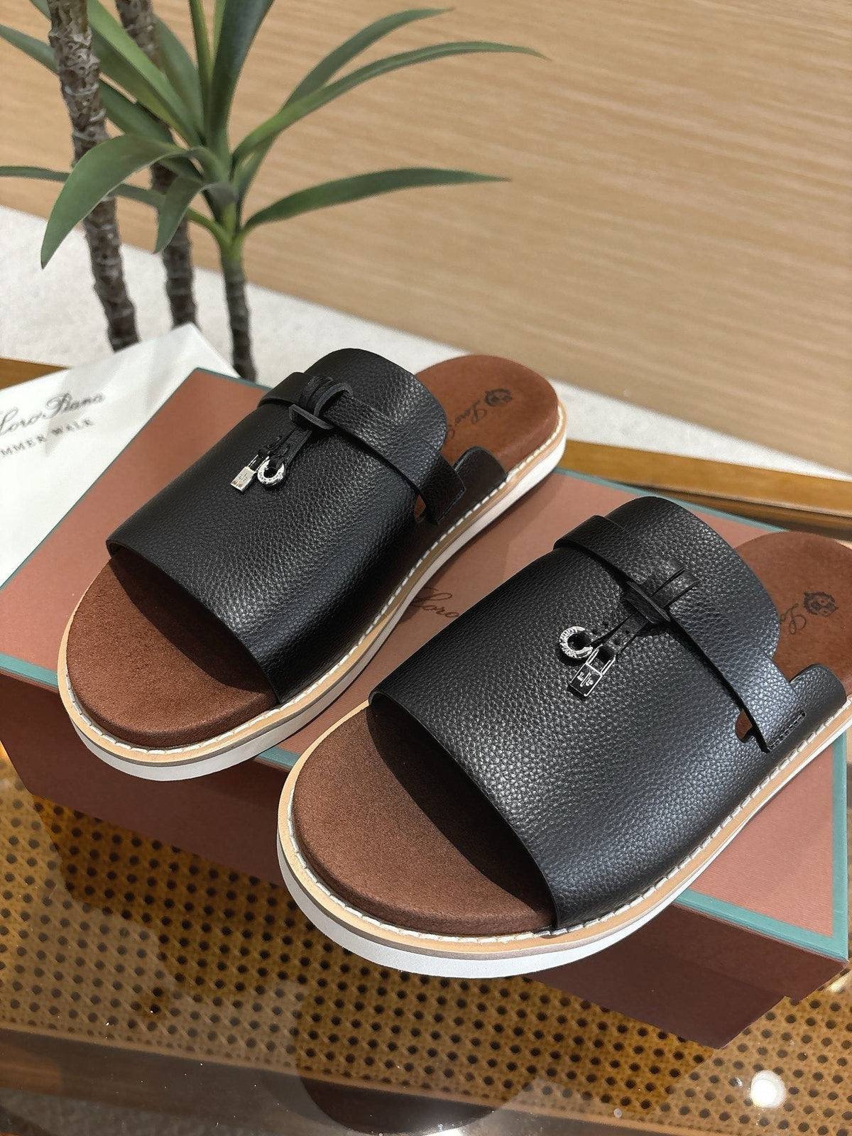 Loro Piana Textured Leather Mule Sandals — hero