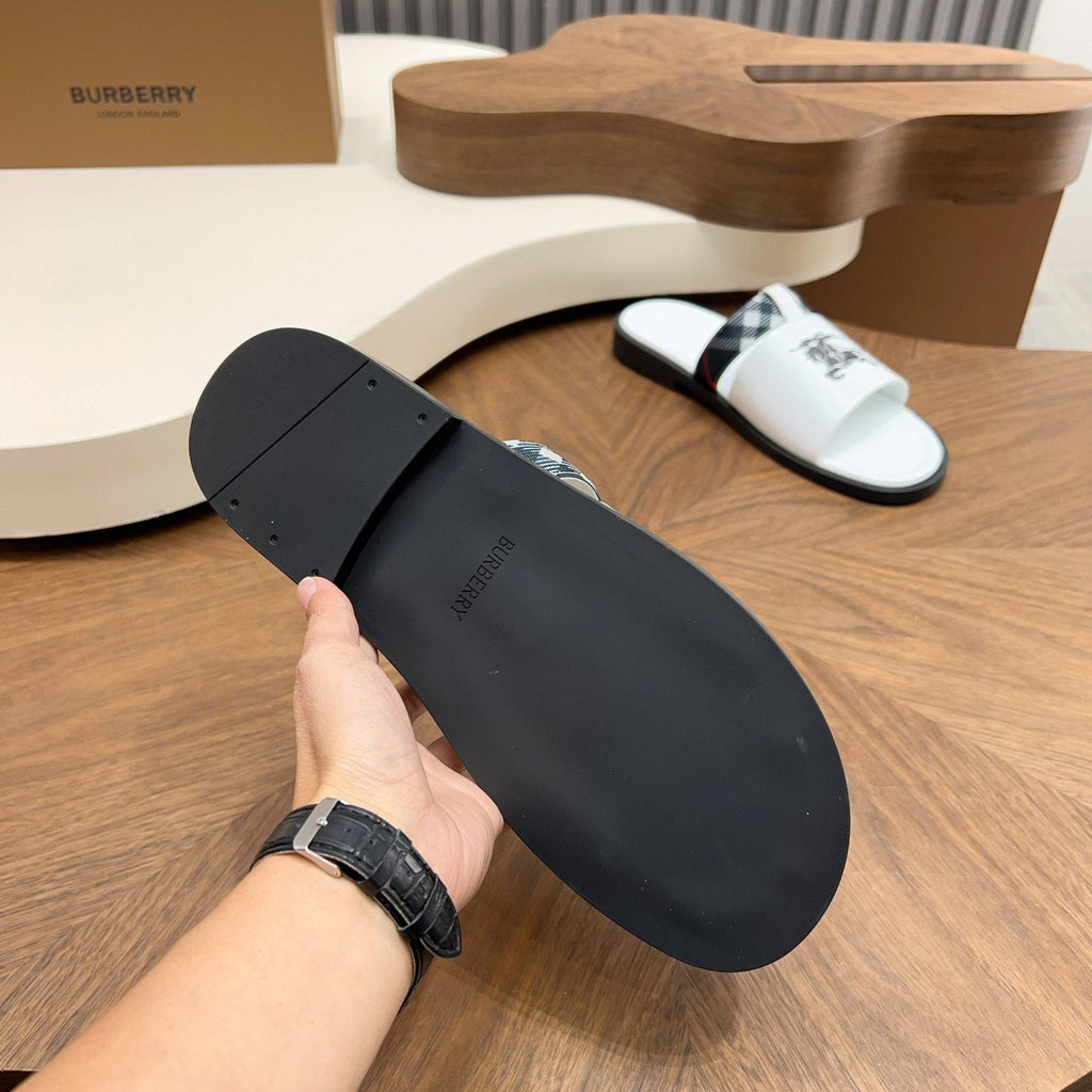 Burberry Plaid-Trim Slide Sandals — side