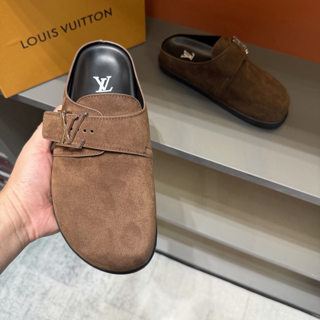 Louis Vuitton Easy Suede Slip-On Sandals — model