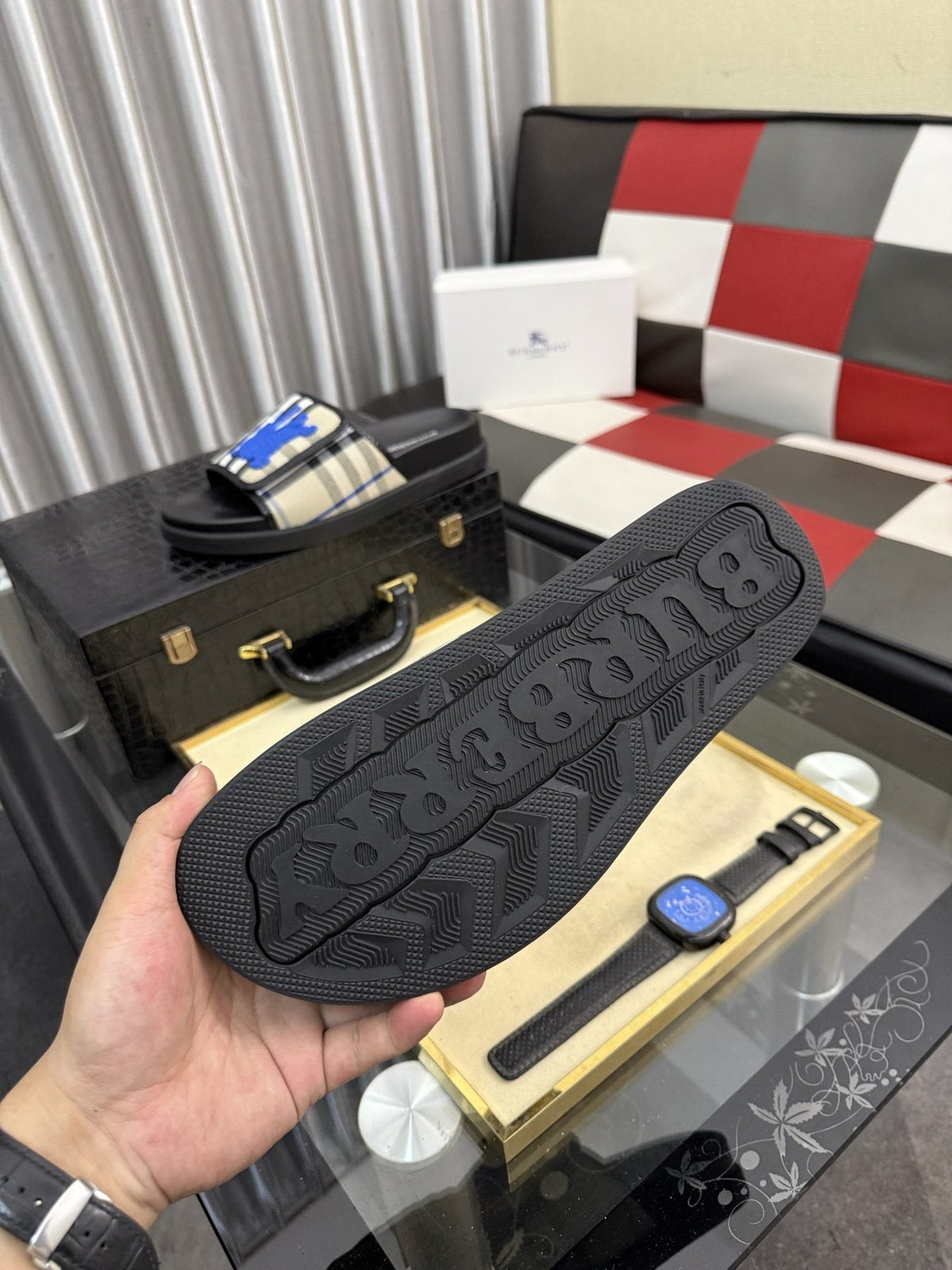 Burberry Check Slide Sandals — back