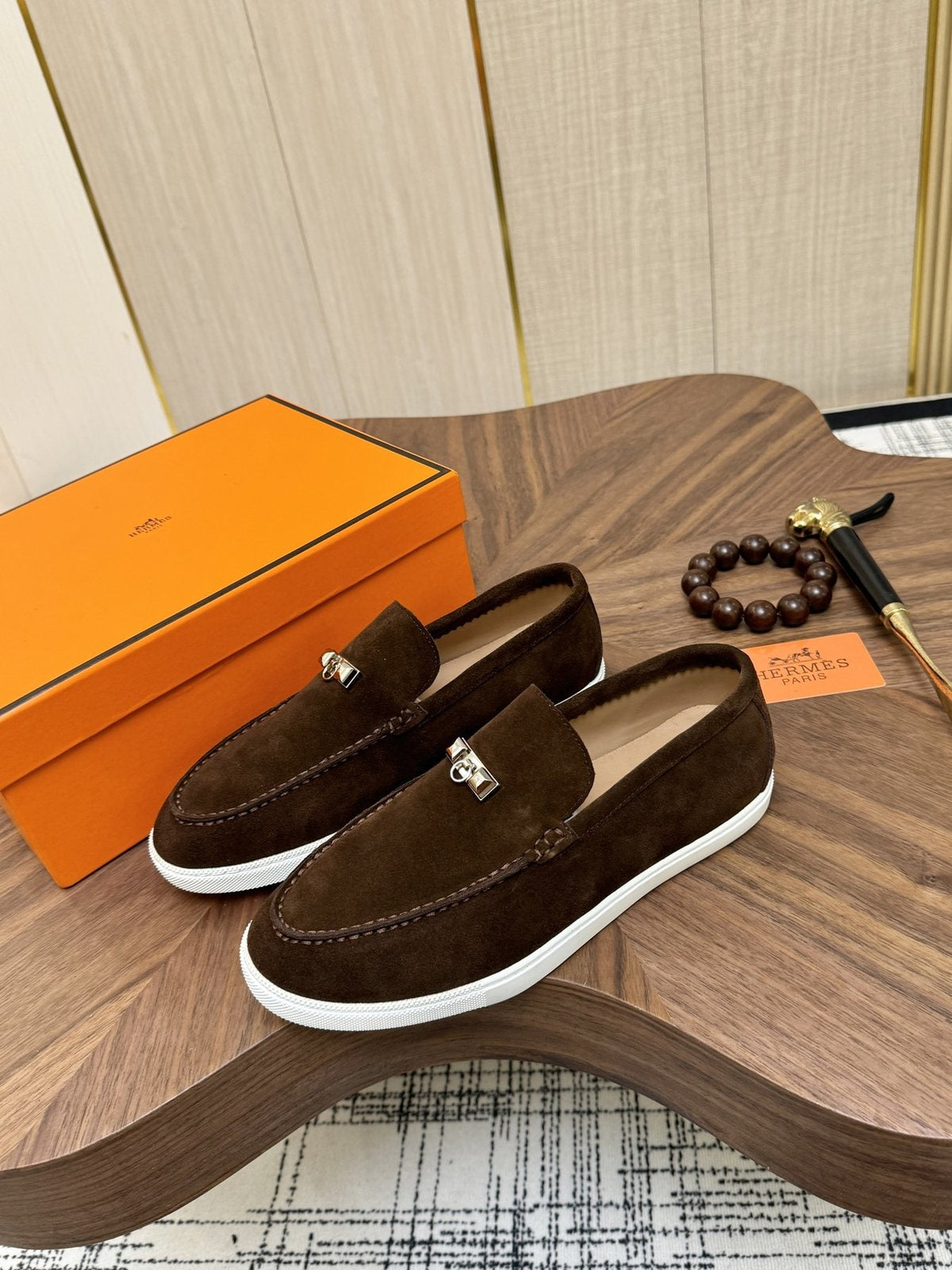 Hermès Navy Slip-On Sneakers — front