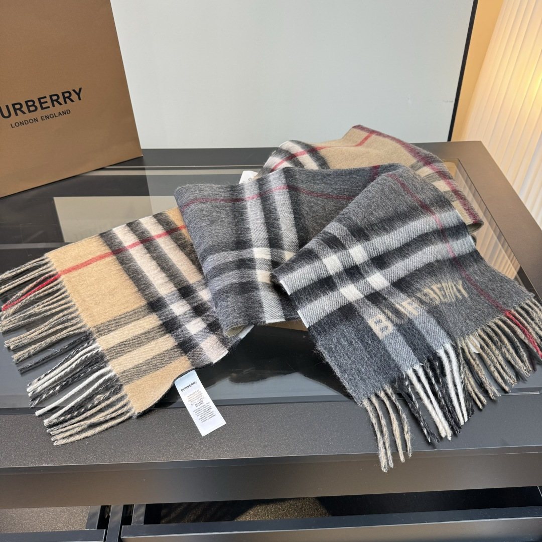 Burberry Charcoal Gray and Beige Plaid Scarf — side