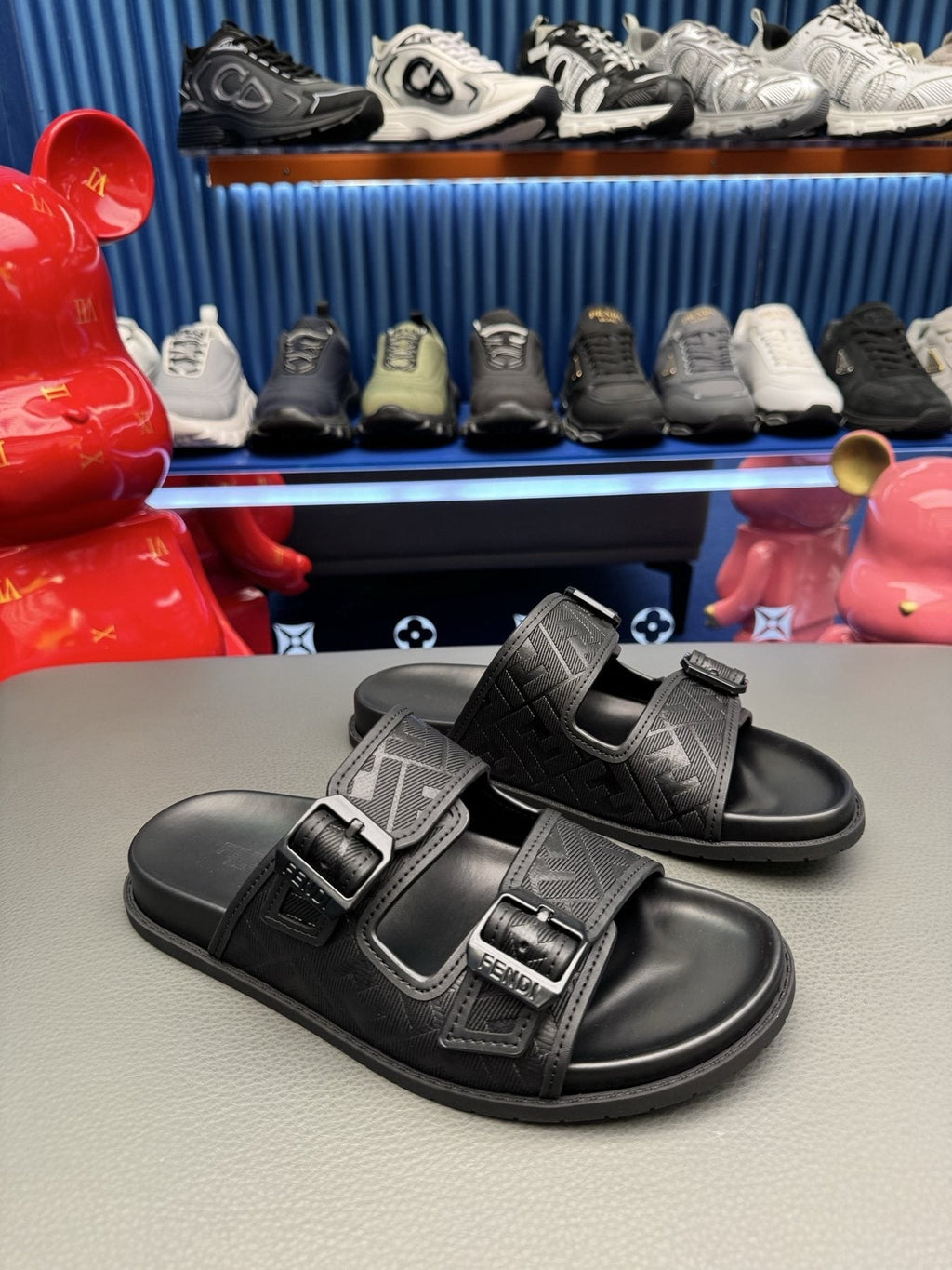 Fendi Two-Buckle Slide Sandals — side