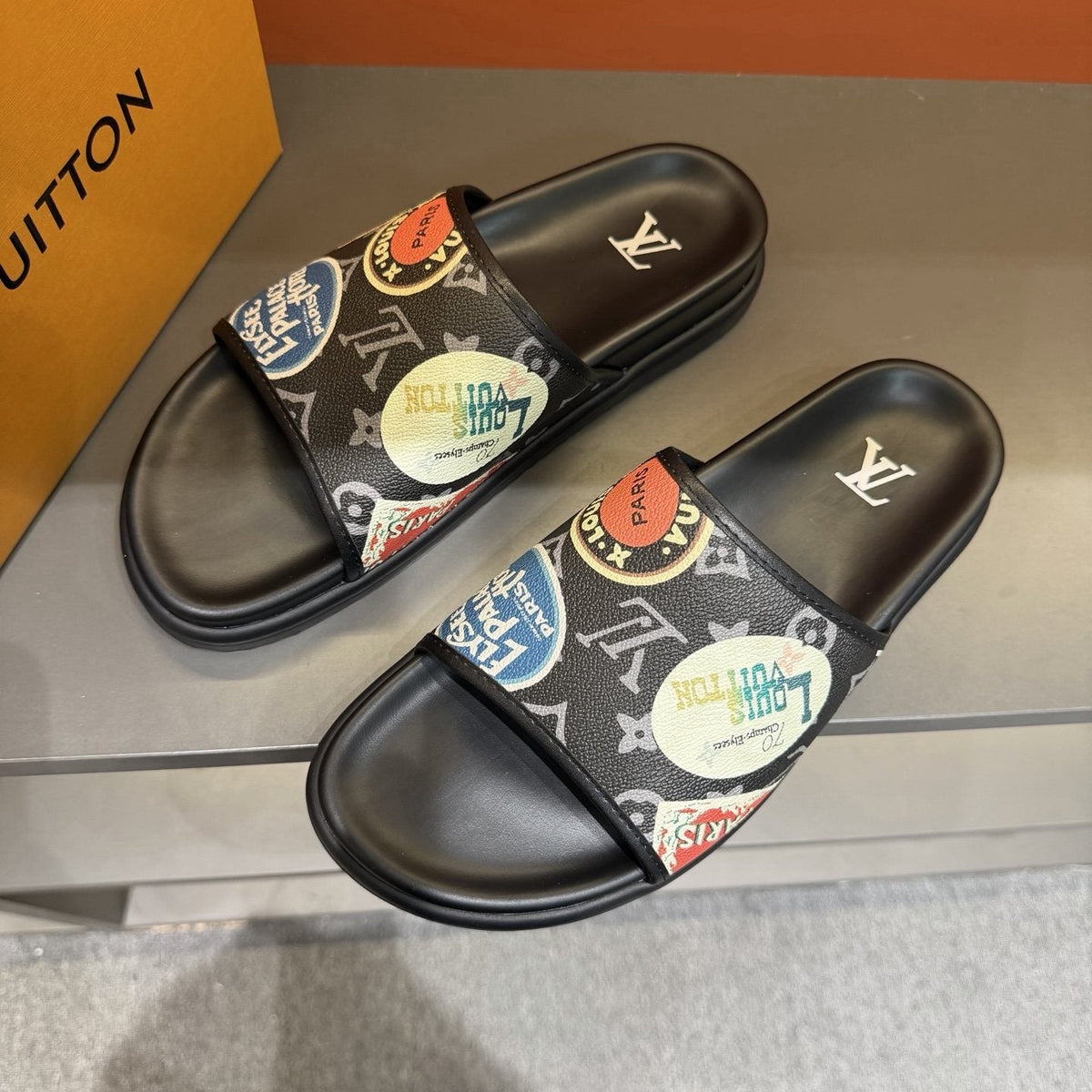 Louis Vuitton Graphic Strap Slide Sandals — front