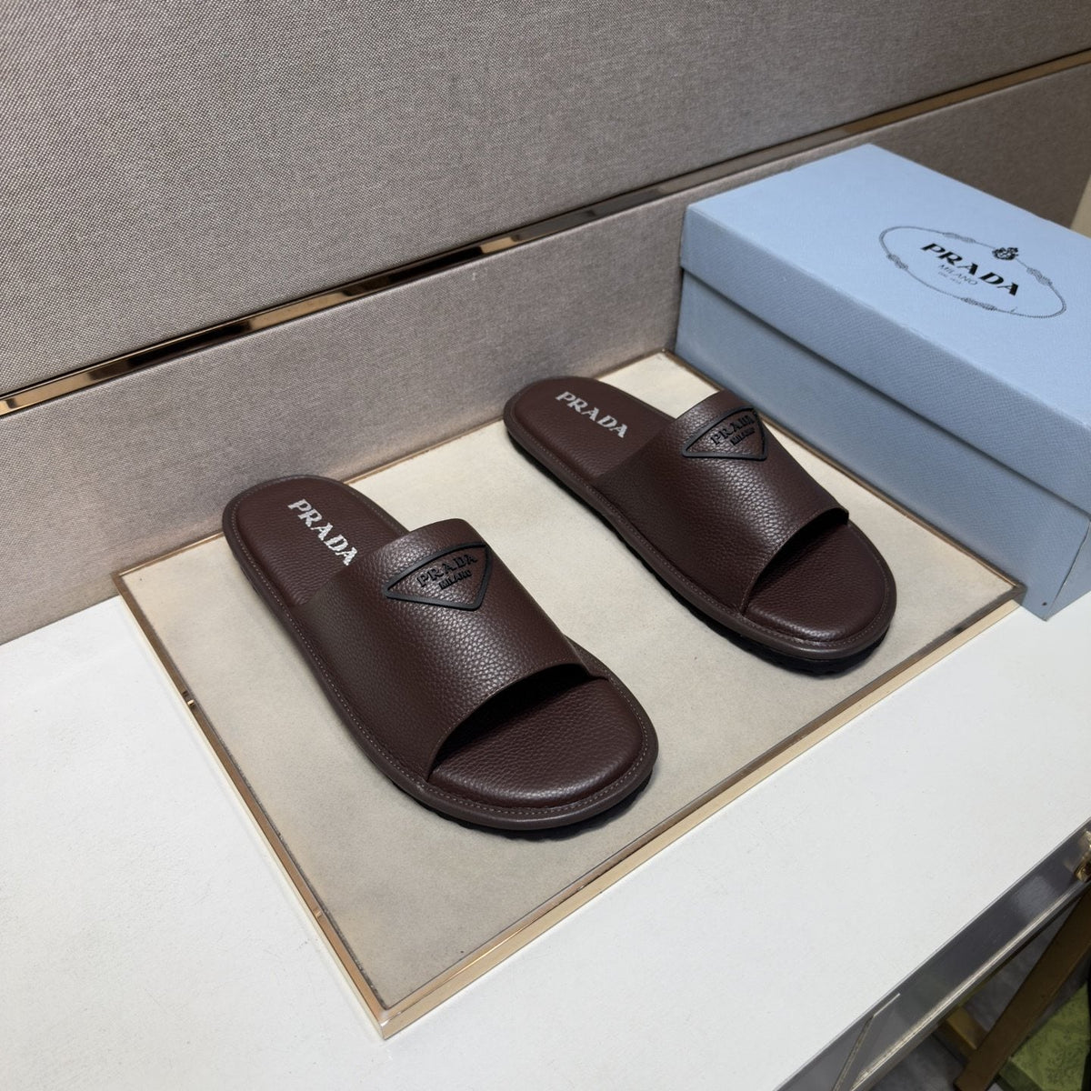 Prada Triangle Detail Slide Sandals — hero